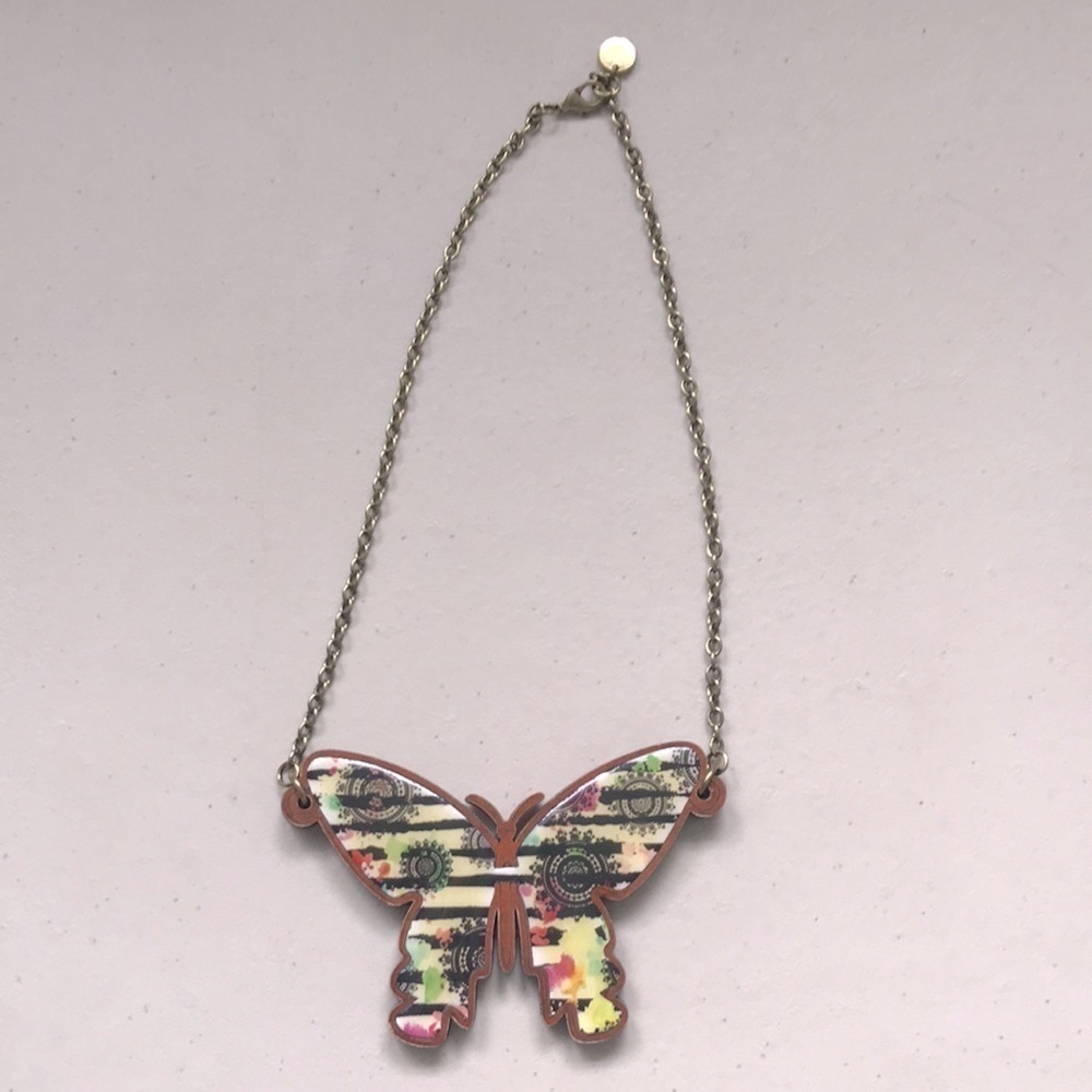 Desigual wooden large butterfly chain necklace